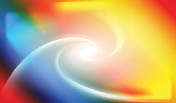 Abstract vibrant swirl with dynamic spiral effect and radiant central white light in colorful blend vector