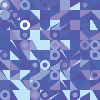 Dynamic blue geometric abstract design with mosaic style shapes and circular decorative motifs vector