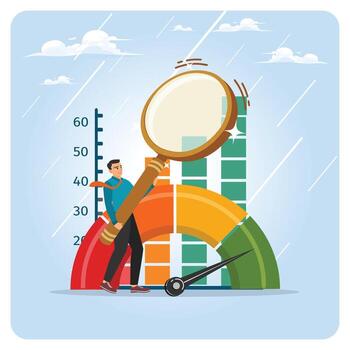 Data analysis with magnifying glass vector