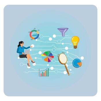 Woman analyzing data with visual tools vector