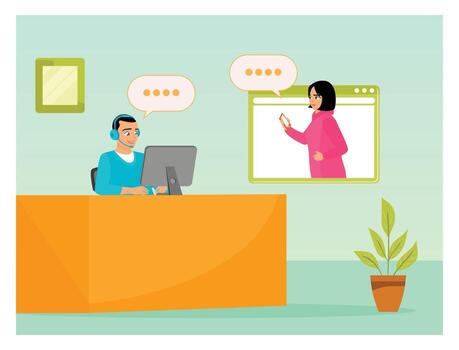 Online assistant concept. Online assistant Between Support Agent And customer. vector