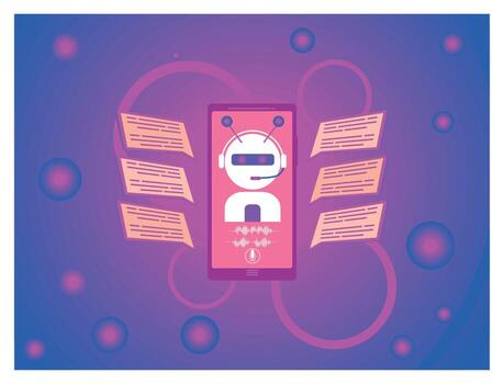 Mobile online AI chat bots talk via messenger with users. vector