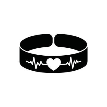 Black and white icon of fitness tracker with heart and ECG line display vector