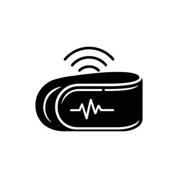 negro y blanco icono de portátil ecg monitor con inalámbrico conexión vector