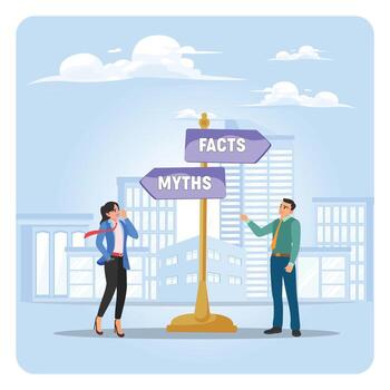 Facts vs. Myths signpost illustration vector
