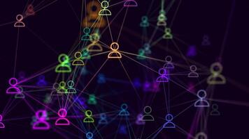 uma rede do colorida conectado do utilizador ícones, simbolizando digital comunicação, social meios de comunicação, trabalho em equipe, e global conectividade. perfeito para negócios, tecnologia, e trabalho em rede conceitos. video