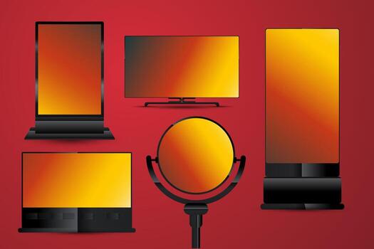 The Collection of Different LED Screens with Technology Concepts Design, Groups of LEDs Mock Up in Hi-Tech Devices Used For Presentation and Signage Digital Vcetor vector