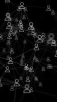 uma rede do conectado do utilizador ícones em uma Sombrio fundo, simbolizando digital comunicação, social meios de comunicação, trabalho em equipe, e global conectividade. perfeito para negócios, tecnologia, e trabalho em rede projetos. video