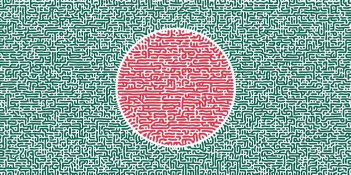 Bangladesh bandera en sin costura turing difusión modelo antecedentes en rojo y verde con caótico lineal movimiento. caracteristicas resumen biológico formas y orgánico texturas vector