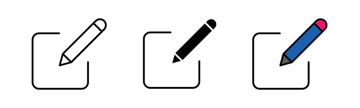 Edit symbol in bold black fill and outline style, representing writing, modification, and changes. Modern and minimal design, isolated on white background. vector