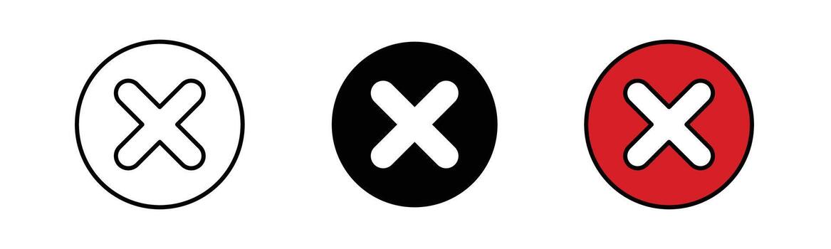Close symbol in bold black fill and outline style, representing cancel, exit, or dismiss action. Clean and minimal design, isolated on white background. vector