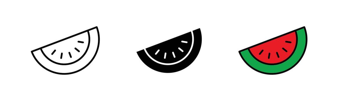 Half watermelon symbol in bold black fill and outline style, showing fruit slice with seeds. Minimal and modern design, isolated on white background vector