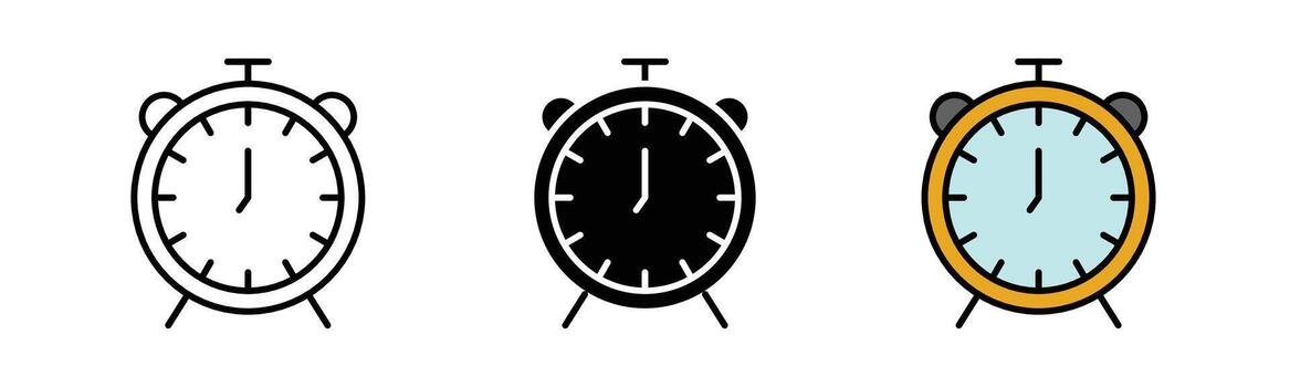 Alarm symbol in bold black fill and outline, representing time alert, reminder, and wake-up signal. Simple and modern design, isolated on white background. vector