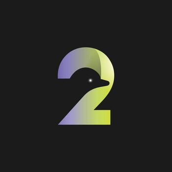 Gradient Number two with Bird Logo icon vector