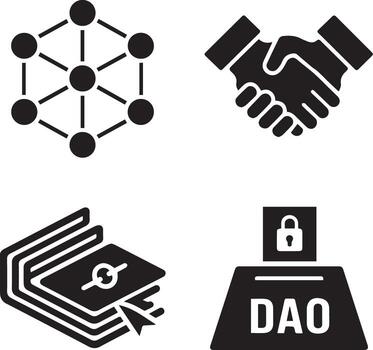 Blockchain business icons network, handshake, transaction, and DAO voting. vector