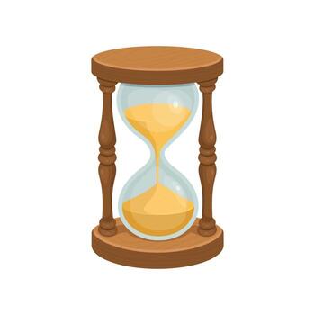A classic hourglass with a wooden frame contains sand, symbolizing the relentless flow of time and the importance of deadlines. This image captures the essence of transience. vector