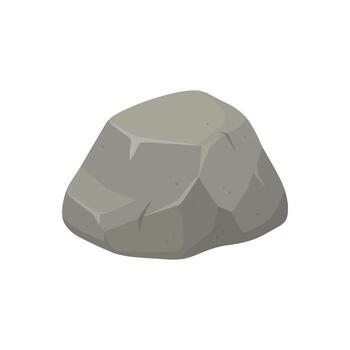 An illustration shows a gray rock with a smooth surface and various facets. The rock has small dark specks throughout and the background is plain white. vector