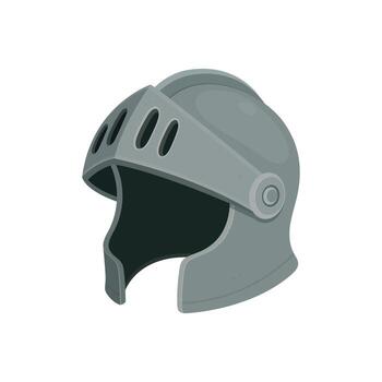 A gray helmet designed for a knight, created in a cartoon style. The helmet is crafted to shield the head during historical battles. Protection and style are apparent. vector