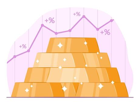 Stack of Gold Bullion with Stock Exchange Line Graph Chart Report for Online Thematic Investment Concept Illustration vector