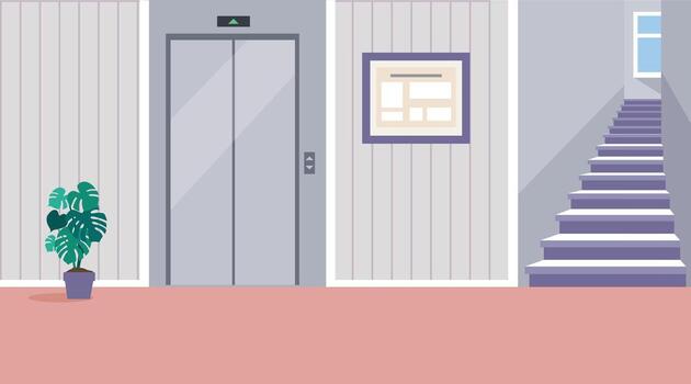 ascensor pasillo. Departamento ascensor vestíbulo con darse cuenta junta, y escalera. un residencial corredor. el interior de el Primero piso. vector