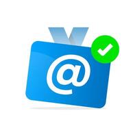 ilustración de un carné de identidad acollador tarjeta con correo electrónico símbolo y cheque marca, representando correo electrónico registro, verificado cuenta, exitoso firmar arriba, o correo electrónico confirmación concepto vector