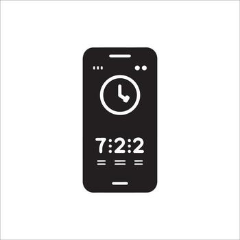 Smartphone with Clock and Time Display Black Icon vector