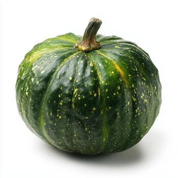 Green kabocha squash with a round shape and a rough, bumpy surface on white background photo