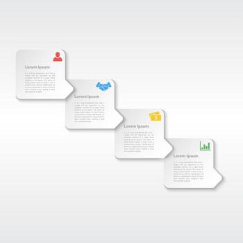 Infographic four steps paper style design with colorful icons and text boxes layout vector
