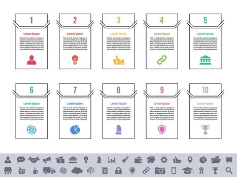 Infographic template design with ten steps process layout plus visual elements vector