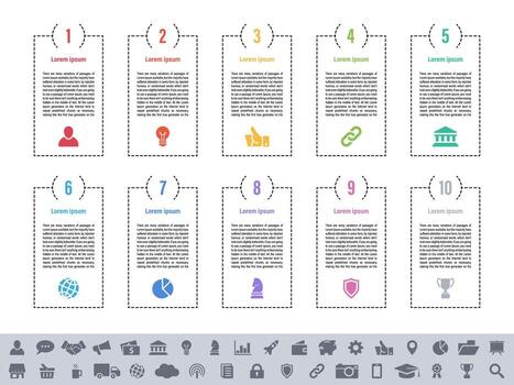 Infographic design template with ten steps process workflow diagram plus visual elements vector