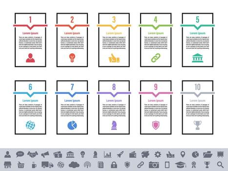 Infographic design with ten steps process chart plus colorful elements vector