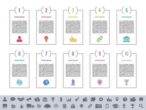 Infographic design with ten steps process flow chart plus visual elements vector