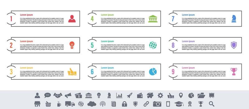 Infographic with nine steps plus visual elements for business process guide template vector