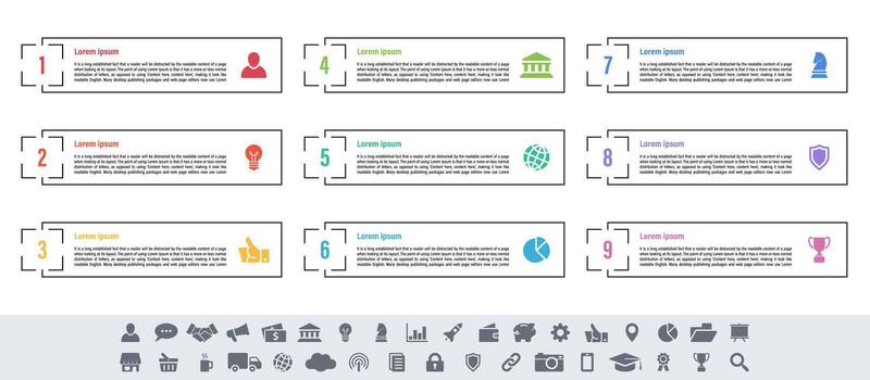 Infographic nine steps plus process workflow diagram business guide vector