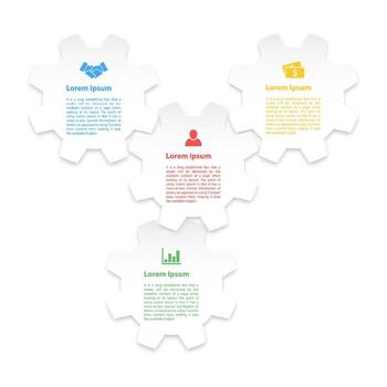Infographic four steps paper style design with gear elements and text boxes vector