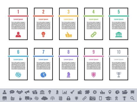 Infographic design template with ten steps process layout plus visual elements vector