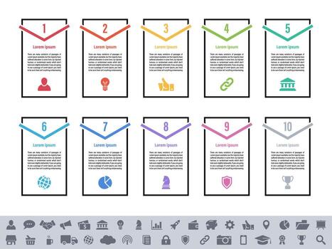 Infographic template with ten steps process plus colorful design elements vector