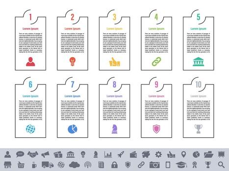 Infographic template with ten organized steps plus colorful elements design vector