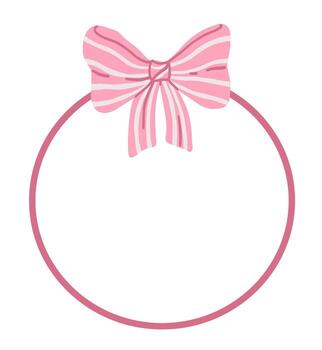 Circle frame with pink coquette bow in simple flat style vector