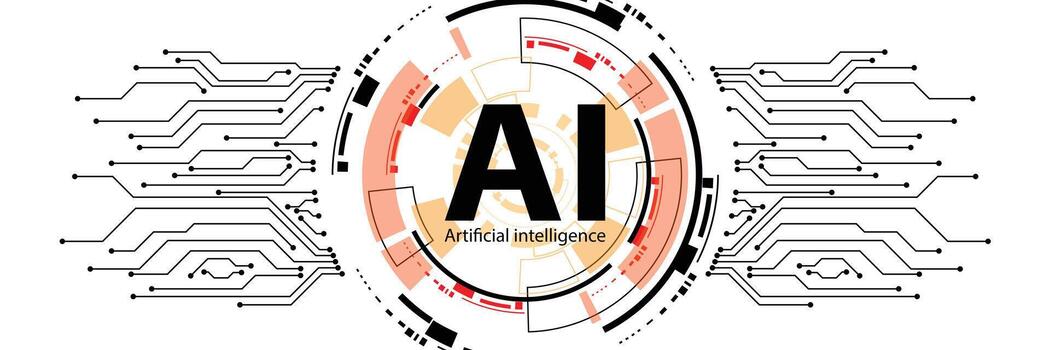 Abstract AI design with digital circuit lines and futuristic technology elements, representing artificial intelligence, automation, innovation, and modern computing in a high-tech cyber background. vector