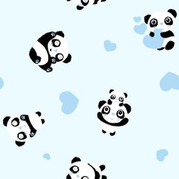 panda and heart pattern background vector