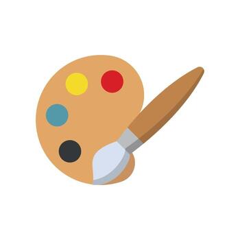 Paint brush and palette icon in bright color representing drawing and hobby visuals. vector