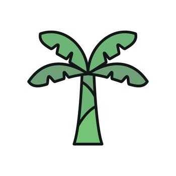 Banana tree icon in outline with color accent representing nature and plantation. vector