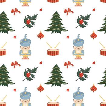 Navidad sin costura patrón, cascanueces y árbol patrón, fiesta antecedentes vector