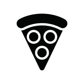 Black And White Icon Of Pizza Slice With Three Circular Toppings vector