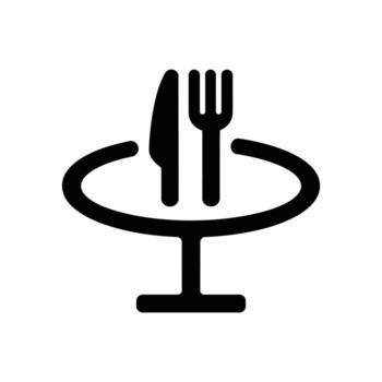 Black And White Icon Of Table Setting With Fork And Knife vector