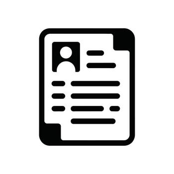 Black And White Icon Depicting A Profile And Text On A Rounded Rectangle vector