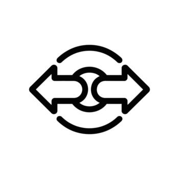 Black Arrow Icon with Curved Lines Pointing Left and Right on White Background vector