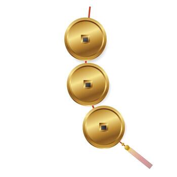 Three golden coins hanging on a string vector