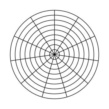 Blank polar graph paper. Circle black diagram of life style balance. Polar grid of 11 segments and 8 concentric circles. Wheel of life. Coaching tool for all areas of life. vector